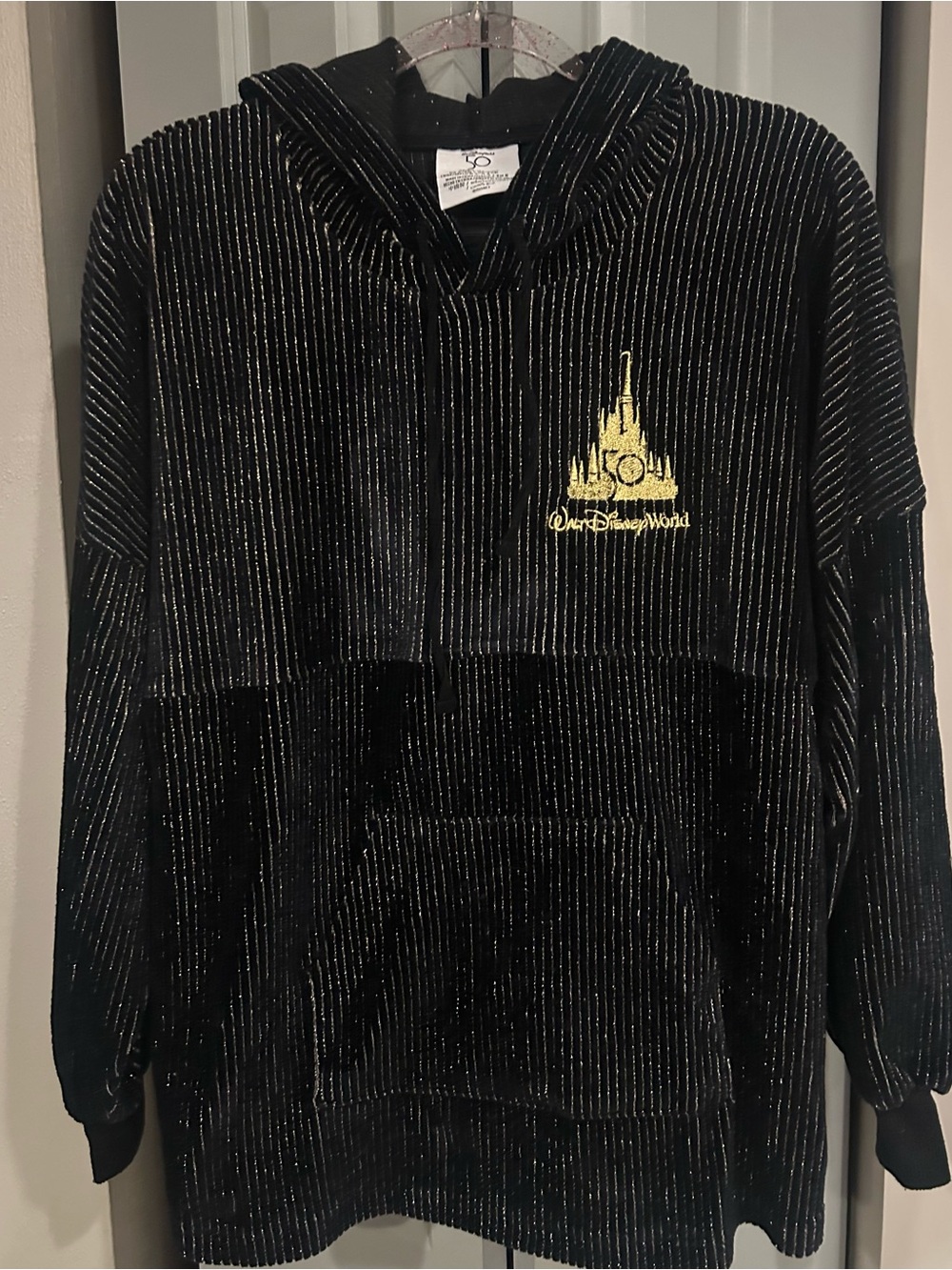 Disney Black Velvet Hoodie with Gold Castle Logo